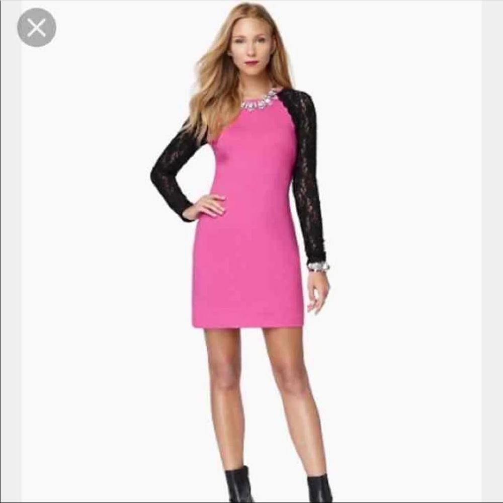 Juicy couture black lace sleeves pink dress